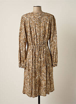 Robe mi-longue imprimé fantaisie manches longues beige JULIE GUERLANDE femme