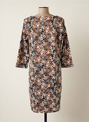 Robe mi-longue imprimé fleurs manches 3/4 marron CREAM femme