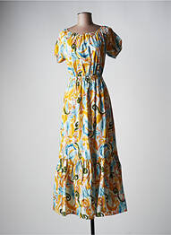 Robe longue imprimé fantaisie manches courtes jaune BSB femme