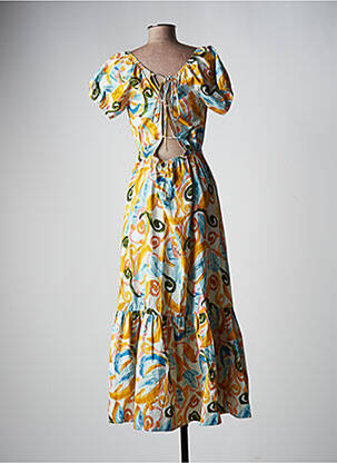 Robe longue imprimé fantaisie manches courtes jaune BSB femme
