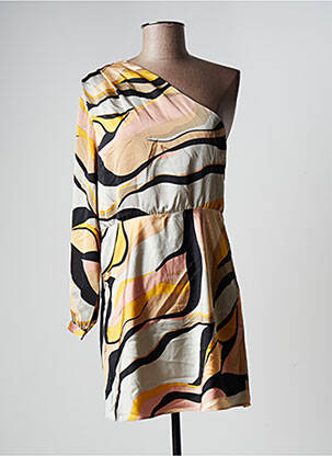 Robe courte coupe fluide manches longues beige SEE U SOON femme