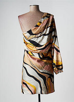 Robe courte coupe fluide manches longues beige SEE U SOON femme