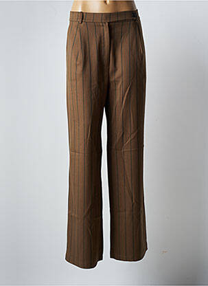 Pantalon large fermeture zippée sous rabat boutonné taille haute marron BSB femme