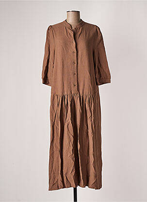 Robe longue col v manches 3/4 marron VINTAGE LOVE femme