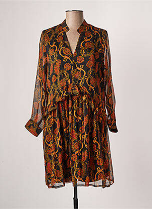 Robe mi-longue imprimé fantaisie manches longues noir JANIS & JOHN femme