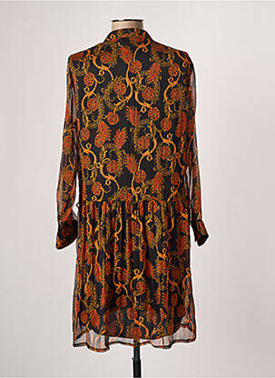 Robe mi-longue imprimé fantaisie manches longues noir JANIS & JOHN femme