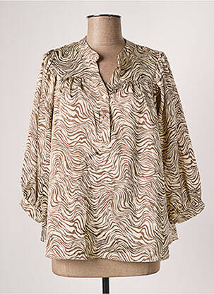 Blouse poignets boutonnés avec fente manches 3/4 beige VINTAGE LOVE femme