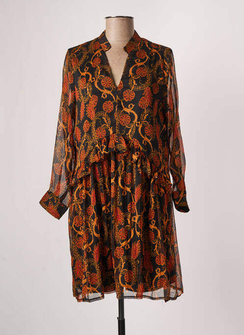 Robe mi-longue imprimé fantaisie manches longues noir JANIS & JOHN femme