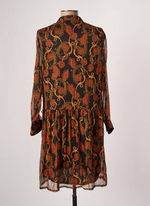 Robe mi-longue imprimé fantaisie manches longues noir JANIS & JOHN femme