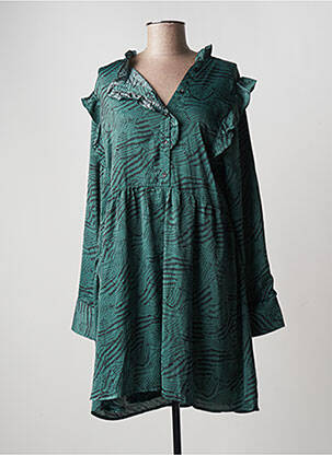 Robe mi-longue coupe fluide manches longues vert LILI & LALA femme