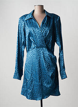 Robe mi-longue coupe fluide manches longues bleu IKOONE&BIANKA femme