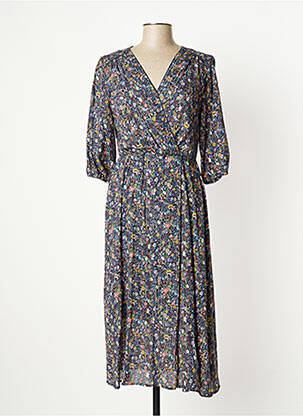 Robe longue coupe évasée manches 3/4 bleu C'EST BEAU LA VIE femme