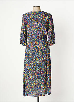 Robe longue imprimé fleurs manches 3/4 bleu C'EST BEAU LA VIE femme