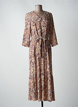 Robe longue imprimé fantaisie manches 3/4 marron JULIE GUERLANDE femme
