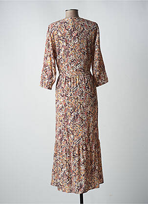 Robe longue imprimé fantaisie manches 3/4 marron JULIE GUERLANDE femme