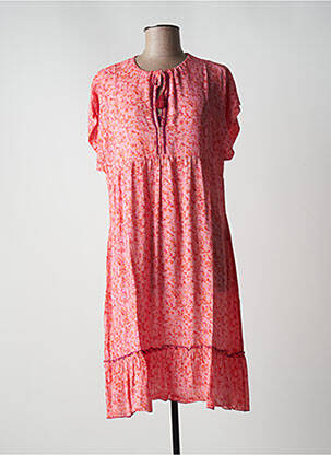 Robe mi-longue coupe évasée manches courtes rose EVA KAYAN femme