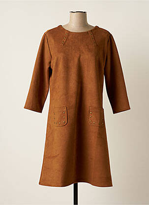 Robe courte manches 3/4 manches 3/4 marron THALASSA femme