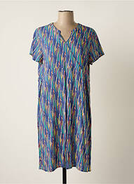 Robe mi-longue tissage crêpe manches courtes bleu THALASSA femme
