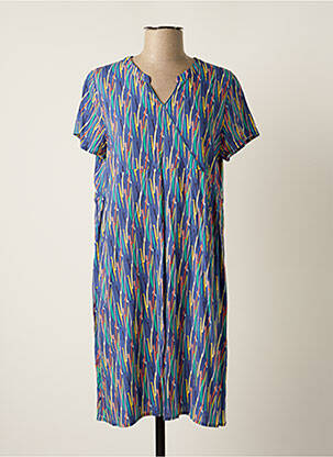 Robe mi-longue tissage crêpe manches courtes bleu THALASSA femme