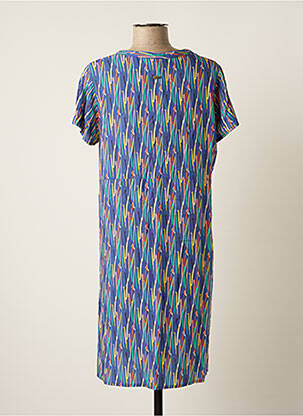 Robe mi-longue tissage crêpe manches courtes bleu THALASSA femme