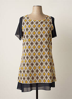 Robe mi-longue coupe fluide manches courtes bleu QUATRE VINGT JOURS femme
