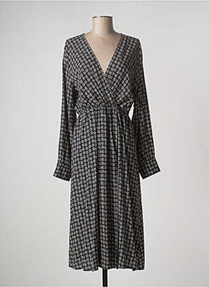 Robe mi-longue imprimé fleurs manches longues noir LE BOUDOIR D'EDOUARD femme