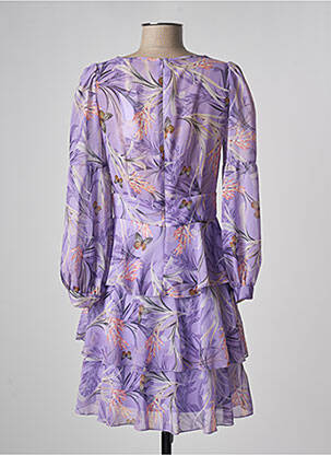 Robe mi-longue imprimé fleurs manches longues violet RINASCIMENTO femme