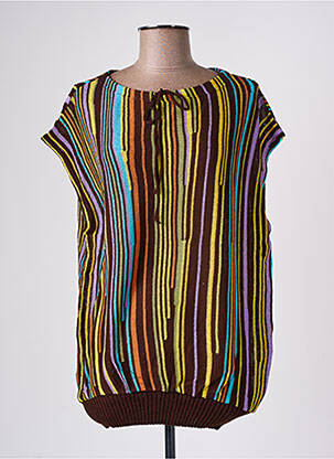 Pull finition bords-côtes sans manche marron FLORESSE femme