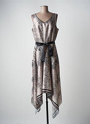 Robe mi-longue fermeture zippée au dos fines bretelles beige FRANK LYMAN femme
