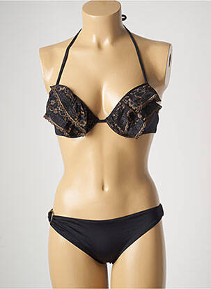 Maillot de bain 2 pièces fermeture liens à nouer haut soutien-gorge balconnet noir DISTRICT femme
