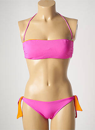 Maillot de bain 2 pièces stretch haut bandeau rose GENIUS femme