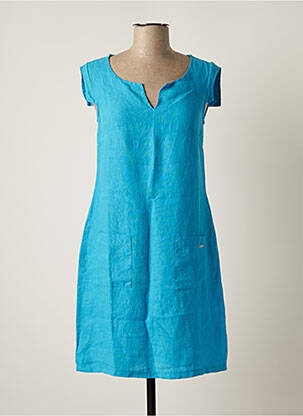 Robe mi-longue manches courtes manches courtes bleu MALOKA femme