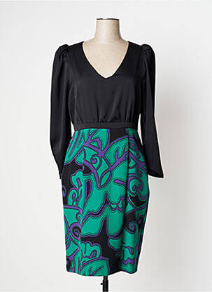 Robe mi-longue imprimé fantaisie manches longues noir EDAS femme