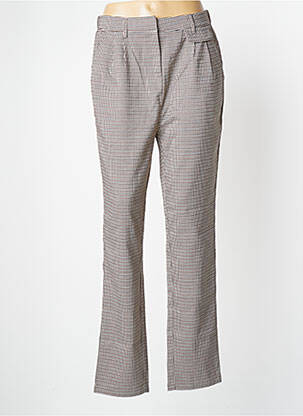 Pantalon droit fermeture zippée sous rabat avec crochet taille normale marron DEELUXE femme