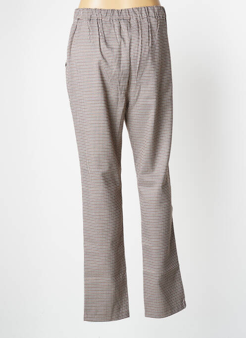 Pantalon droit fermeture zippée sous rabat avec crochet taille normale marron DEELUXE femme