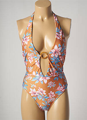 Maillot de bain 1 pièce effet matière satinée haut triangles orange BANANA MOON femme