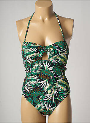 Maillot de bain 1 pièce bretelles élastiquées amovibles haut soutien-gorge moulé vert PIECES femme