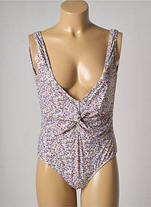 Maillot de bain 1 pièce effet matière satinée haut triangles violet PIECES femme