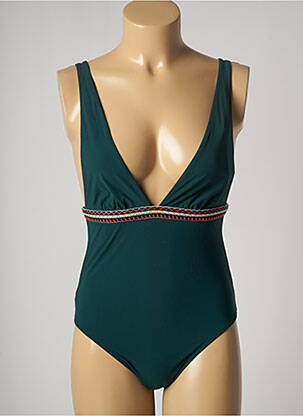 Maillot de bain 1 pièce effet matière satinée haut triangles vert BANANA MOON femme