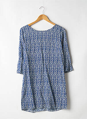 Robe courte coupe fluide manches 3/4 bleu GOA femme