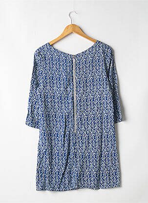 Robe courte coupe fluide manches 3/4 bleu GOA femme