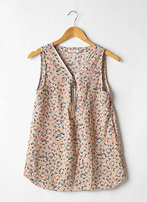 Top imprimé fantaisie sans manche beige F DE LA PASSION femme