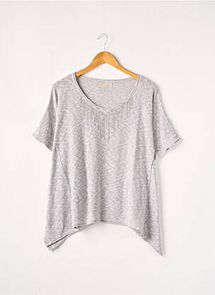 Pull tunique tissage chiné manches courtes gris LES P'TITES BOMBES femme
