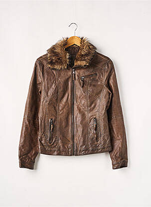Veste simili cuir epaulette marron GEISHA femme
