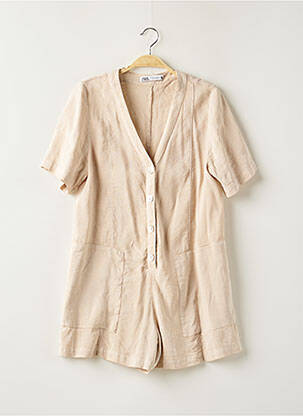 Combishort tissage popeline manches courtes beige ZARA femme