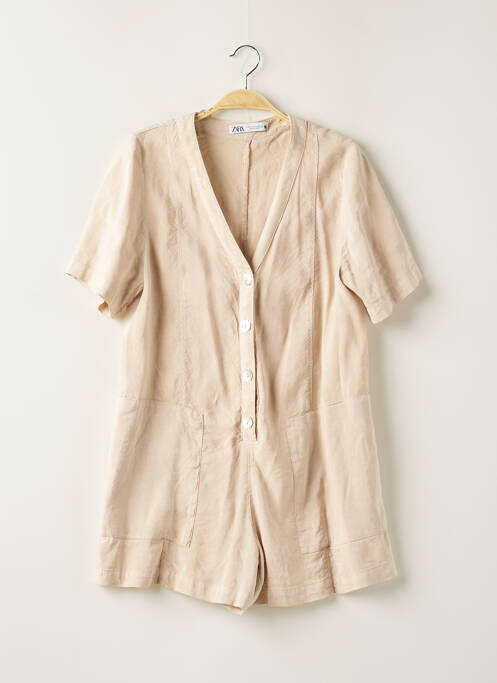 Combishort tissage popeline manches courtes beige ZARA femme