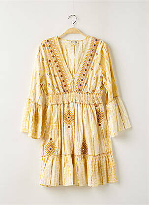 Robe courte manches 3/4 manches 3/4 jaune ANISA femme