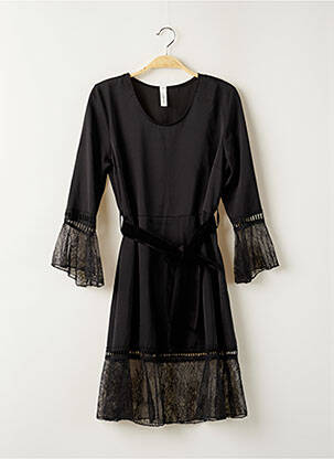 Robe mi-longue coupe évasée manches longues noir LUMINA femme