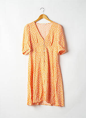 Robe mi-longue imprimé fleurs manches courtes orange CAMAIEU femme