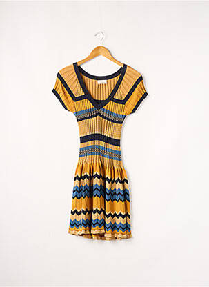 Robe pull maille ajourée manches courtes jaune THE KORNER femme